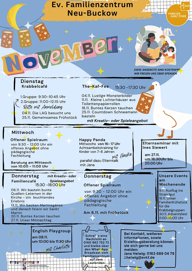 Das aktuelle Monatsprogramm November mit den Terminen zu den Angeboten des Familienzentrums