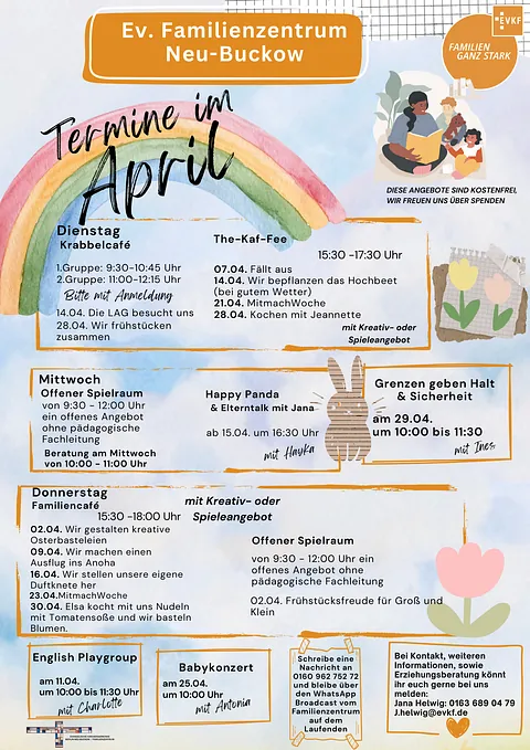 Das aktuelle Monatsprogramm mit den verschiedenen Angeboten des Familienzentrums