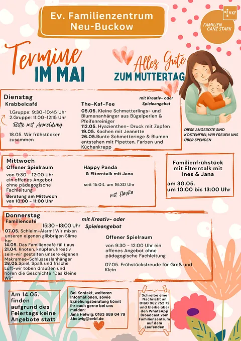 Das aktuelle Monatsprogramm mit den verschiedenen Angeboten des Familienzentrums