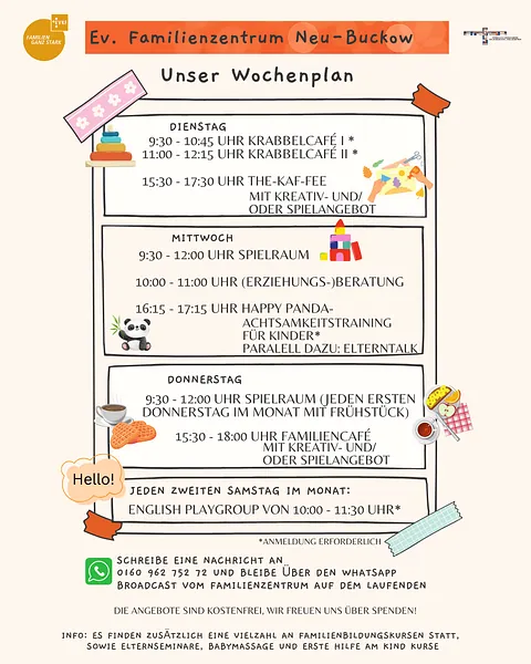 Das aktuelle Wochenprogramm mit den verschiedenen Angeboten des Familienzentrums