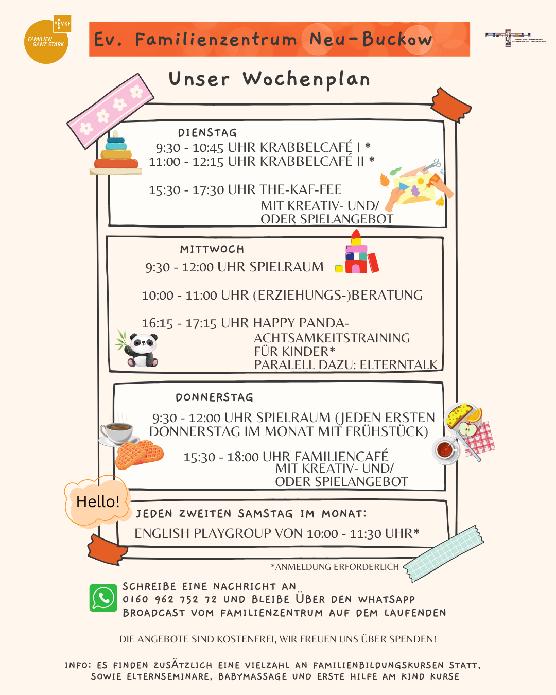 Das aktuelle Wochenprogramm mit den verschiedenen Angeboten des Familienzentrums