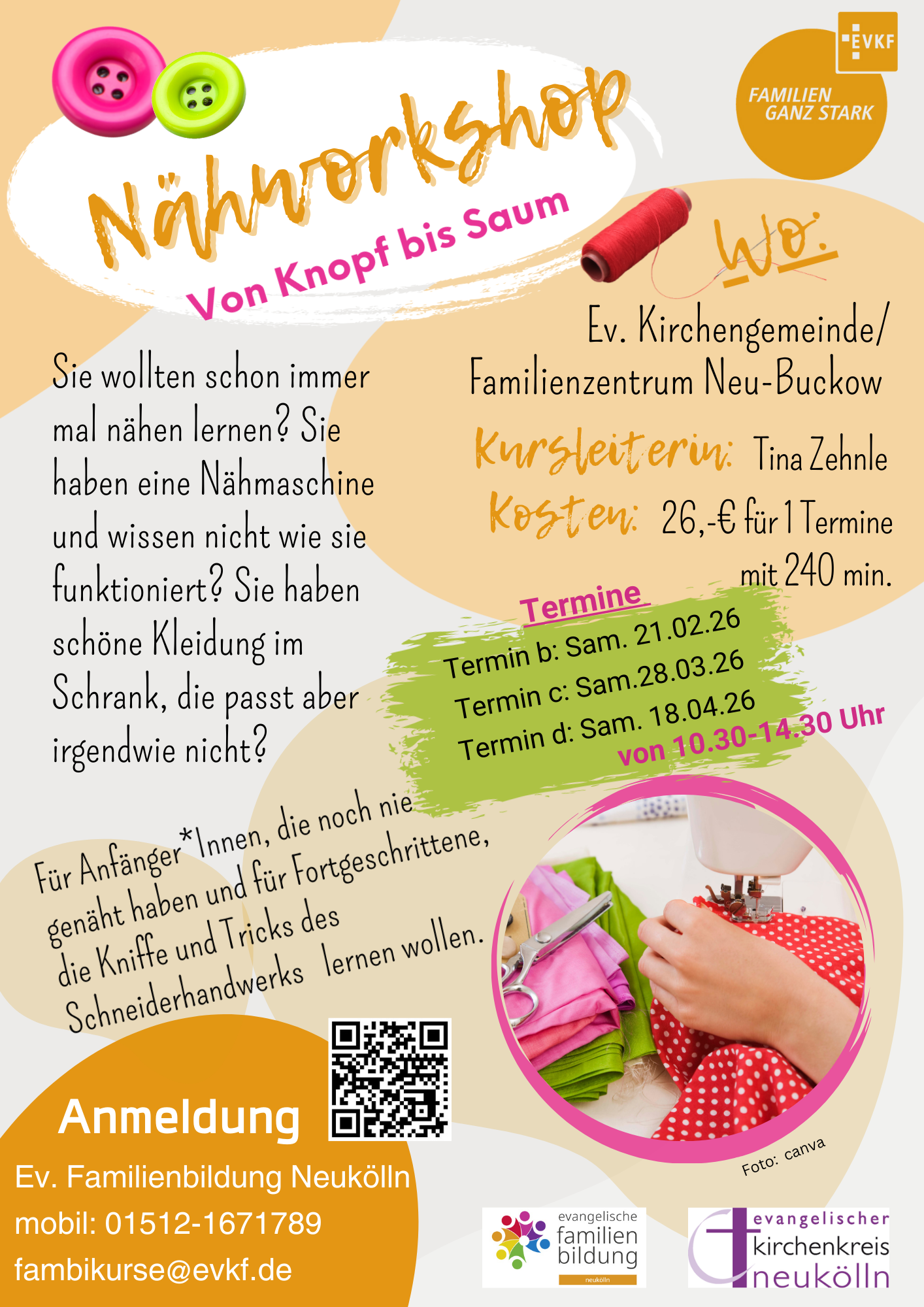 Informationen zum Nähworkshop. Alle Informationen finden sich identisch auf der Website.