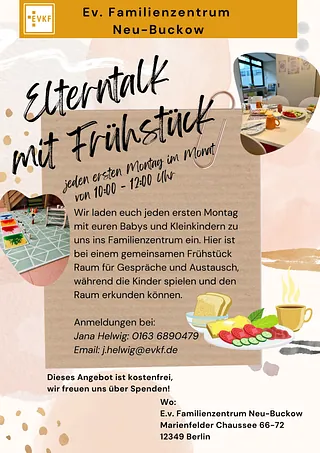 Plakat Elterntalk mit Frühstück mit den Zeiten und Einladung