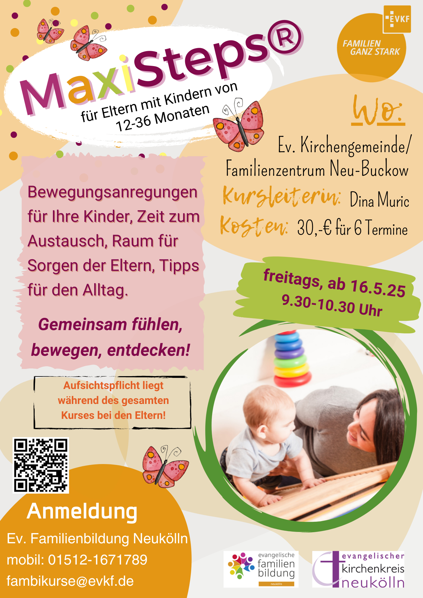 Plakat MaxiSteps mit Terminen und Kursgebühr