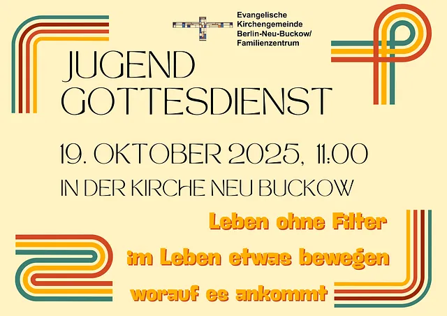 Plakat für den "Jugendgottesdienst" im Herbst. Die Informationen des Flyers finden sich ebenfalls auf der Website.