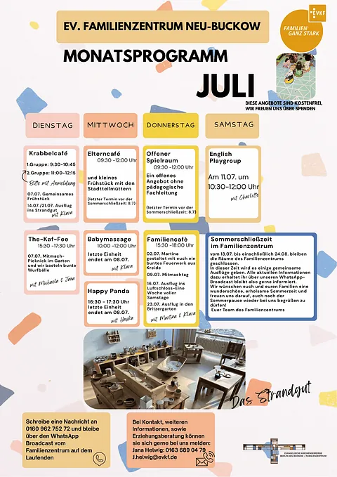 Das aktuelle Monatsprogramm mit den verschiedenen Angeboten des Familienzentrums