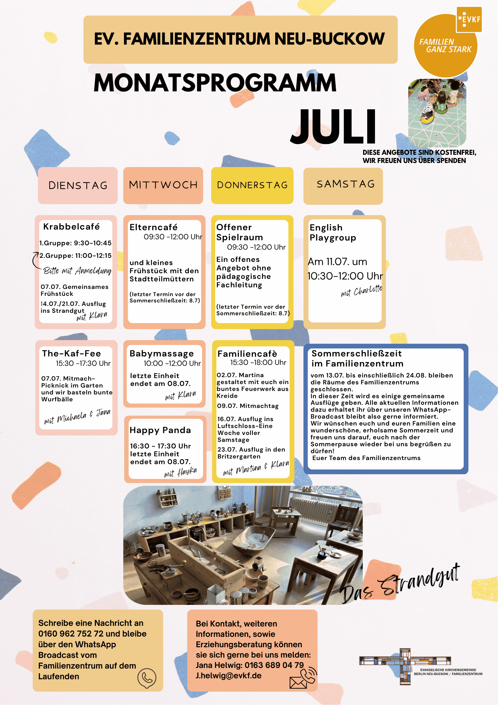 Das aktuelle Monatsprogramm mit den verschiedenen Angeboten des Familienzentrums